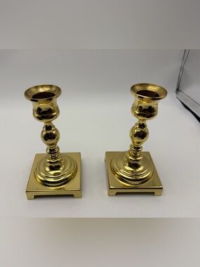 Brass Finish Candle Holders - Pair